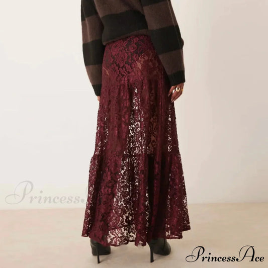 Y2K Antique Lace Transparent High Waist Skirt skirt-250126