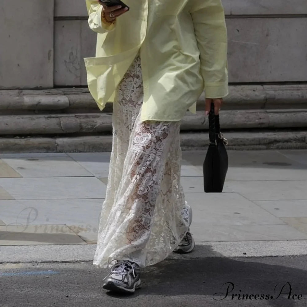 Y2K Antique Lace Transparent High Waist Skirt WHITE / S skirt-250126