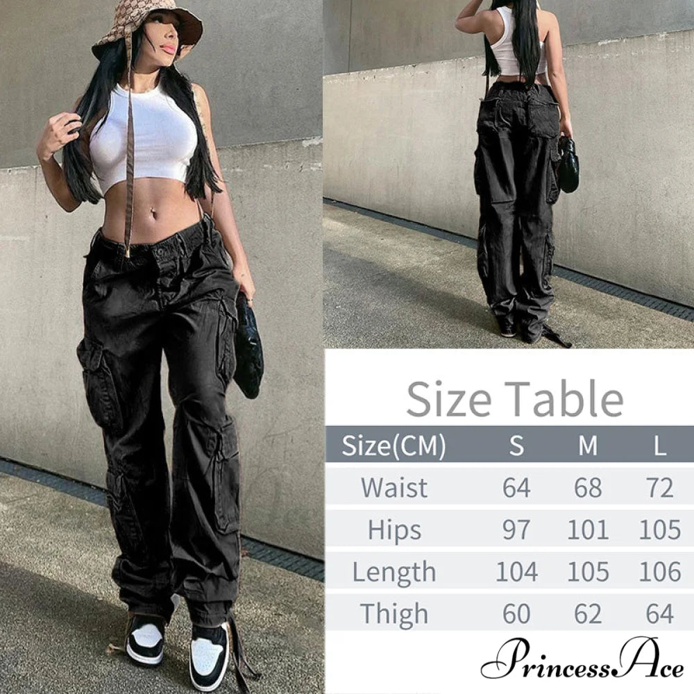 Y2K Baggy Streetwear Fairycore Cargo Pants Black13 / S