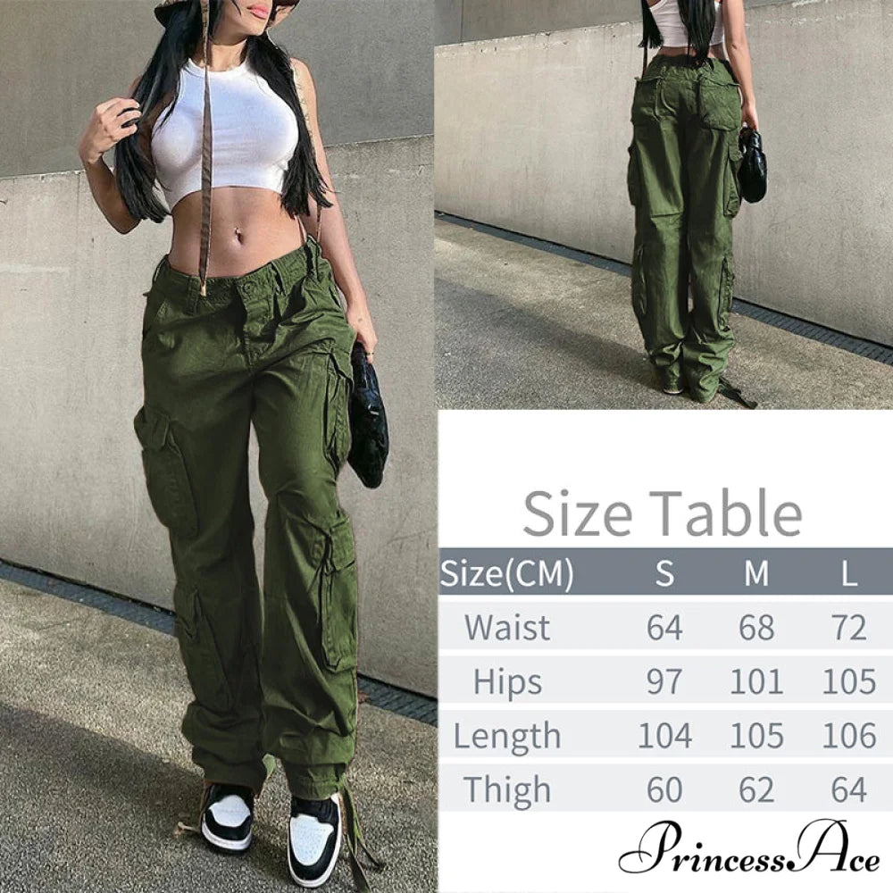 Y2K Baggy Streetwear Fairycore Cargo Pants Green12 / S