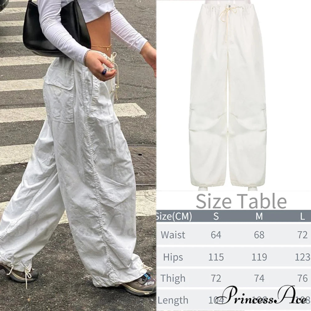 Y2K Baggy Streetwear Fairycore Cargo Pants white / S