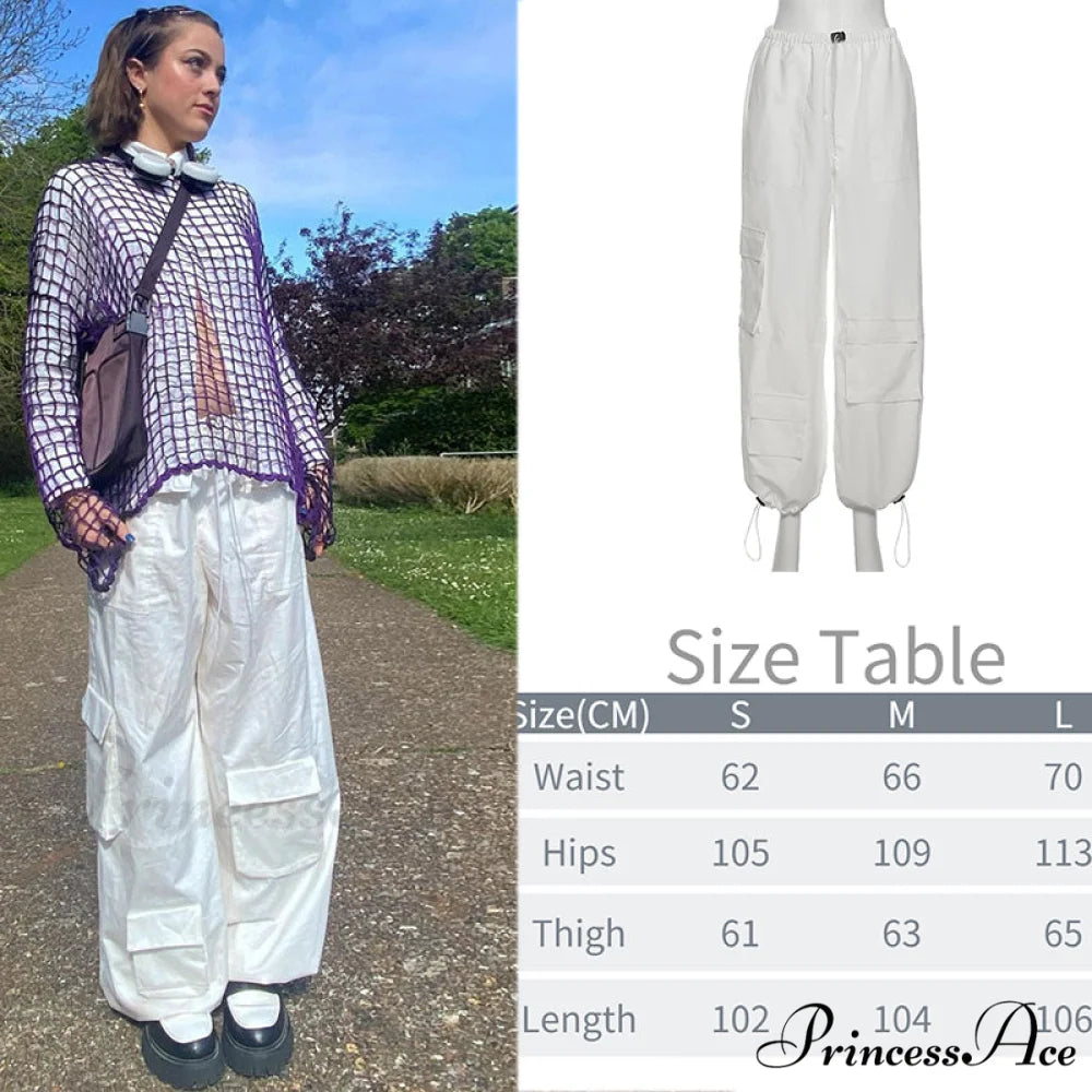 Y2K Baggy Streetwear Fairycore Cargo Pants white3 / S