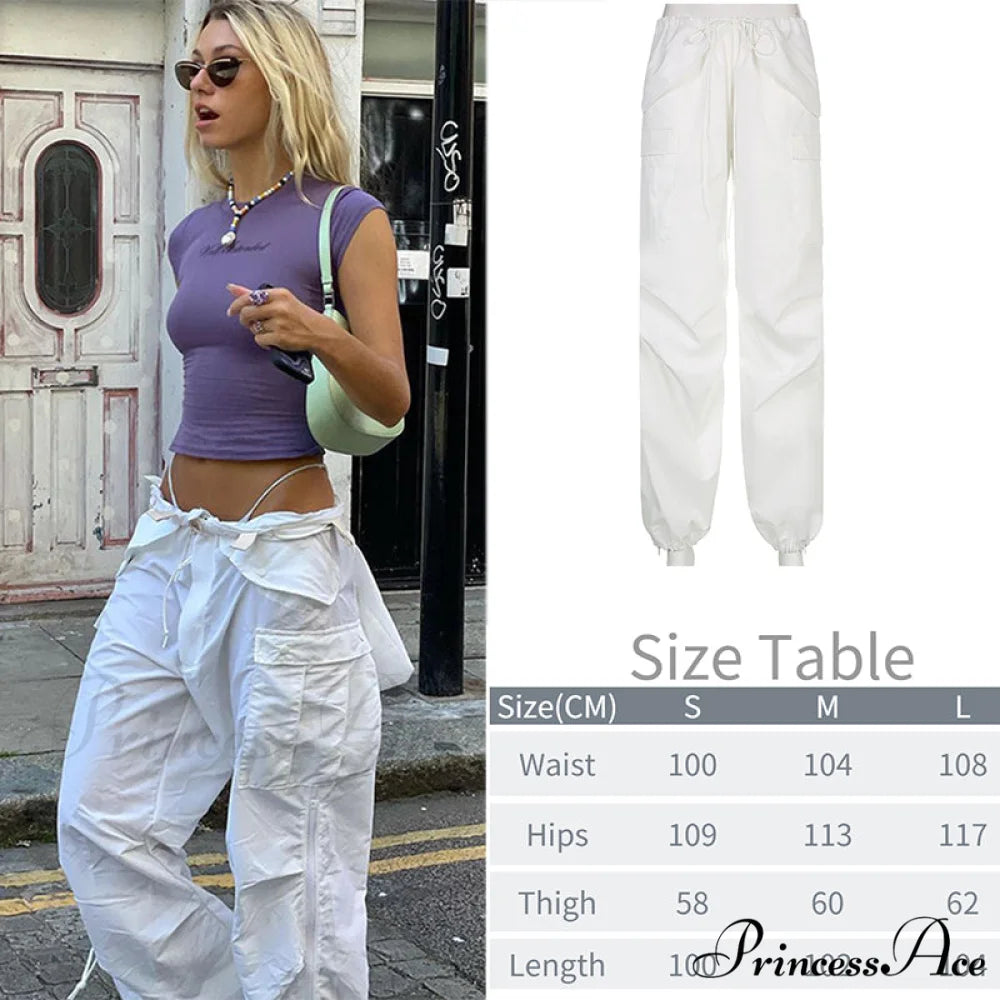 Y2K Baggy Streetwear Fairycore Cargo Pants white4 / S