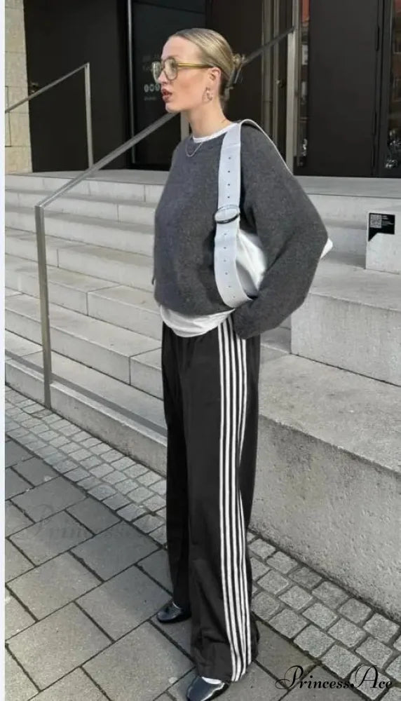 Y2K Banded Loose Track Jogger Sweatpants Pant Black / S pant-250223