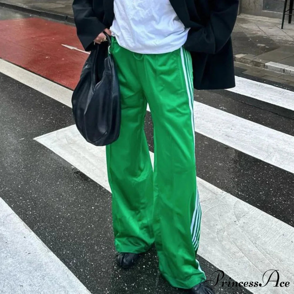 Y2K Banded Loose Track Jogger Sweatpants Pant Green / S pant-250223