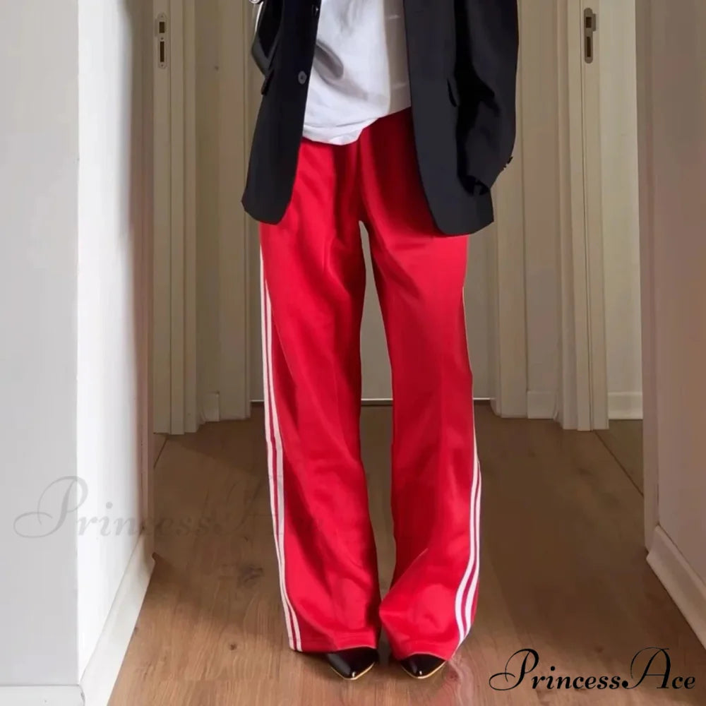 Y2K Banded Loose Track Jogger Sweatpants Pant Red / S pant-250223
