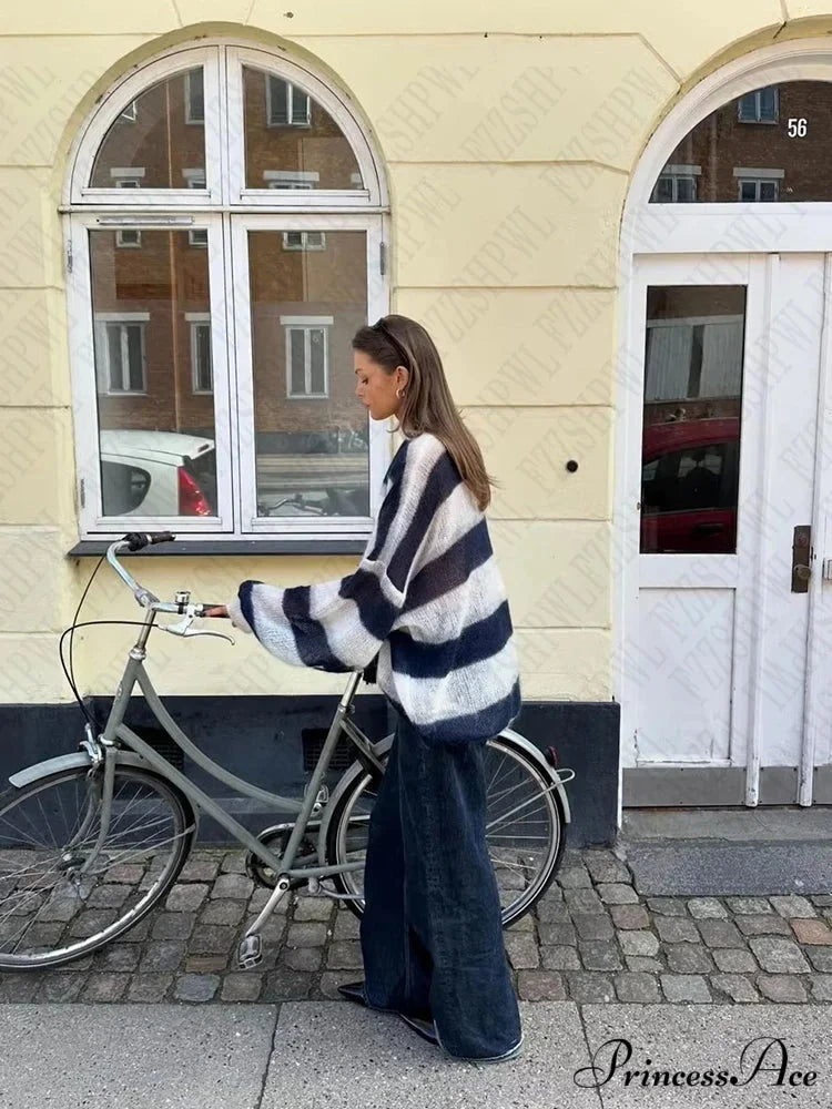 Y2K Banded Relaxed Cardigan Sweater swraters-241228