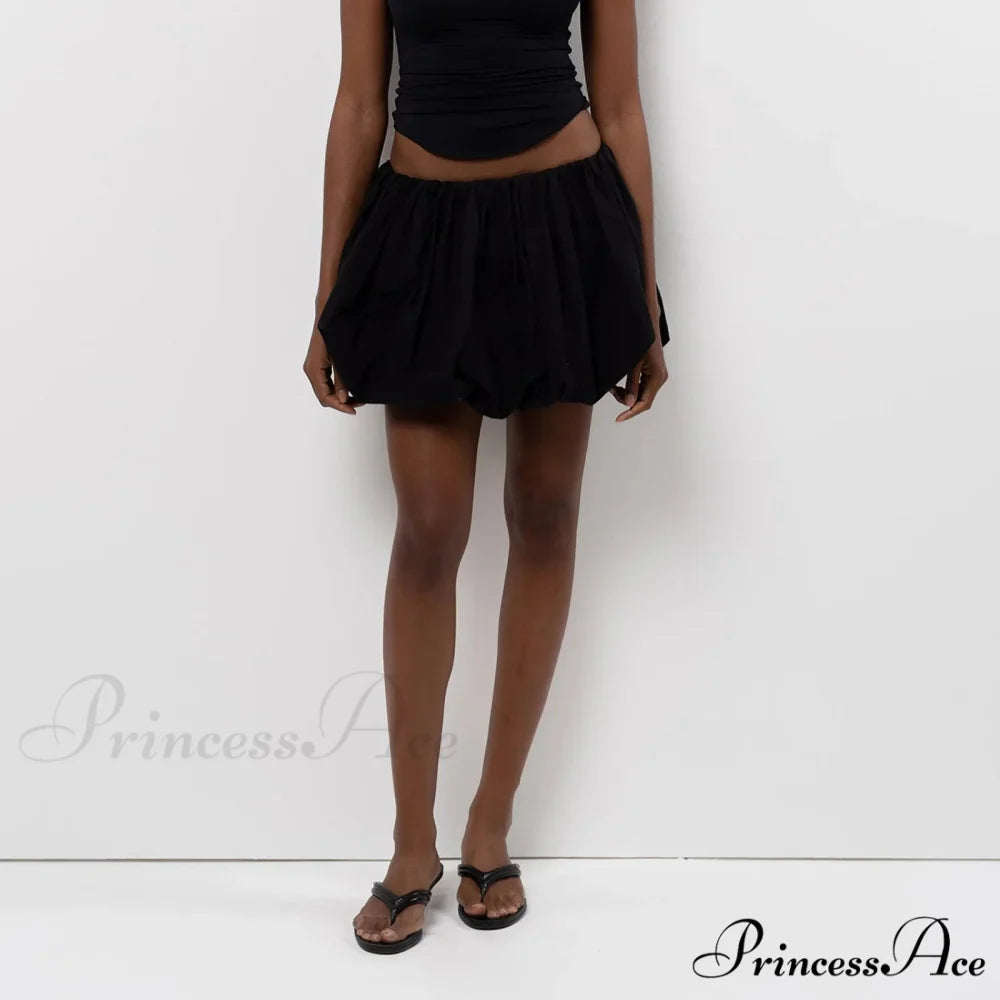 Y2K Bubble Pleated Hem A Line Mini Skirt black / S