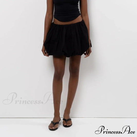 Y2K Bubble Pleated Hem A Line Mini Skirt black / S