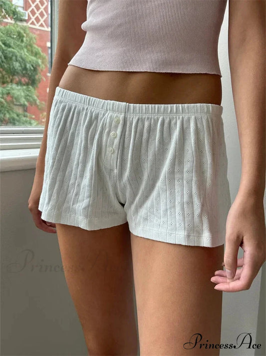Y2K Button Lace Retro Brief white / S short-250223
