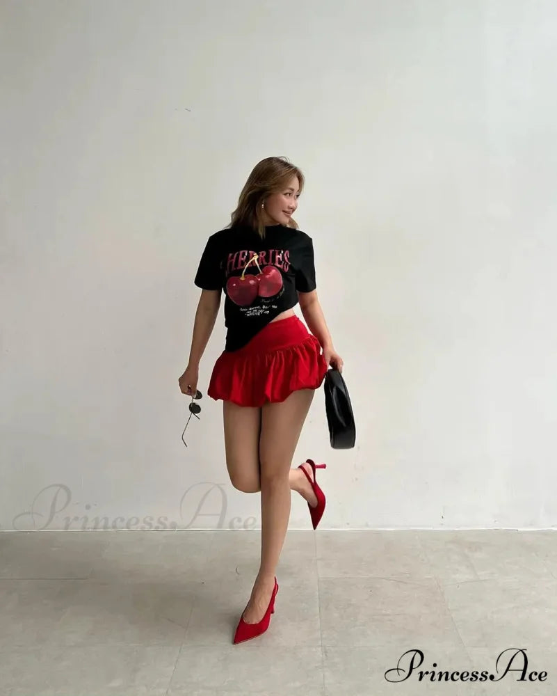 Y2K Cherry Visual T-shirt Skirt Collection t-shirt-250223