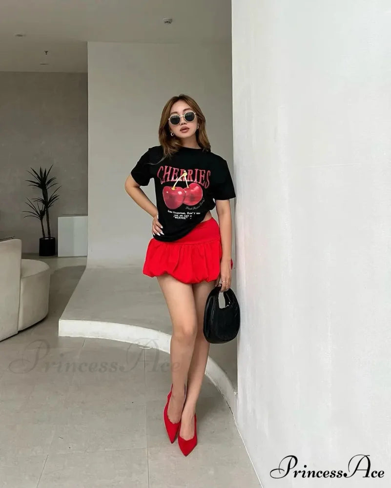 Y2K Cherry Visual T-shirt Skirt Collection t-shirt-250223