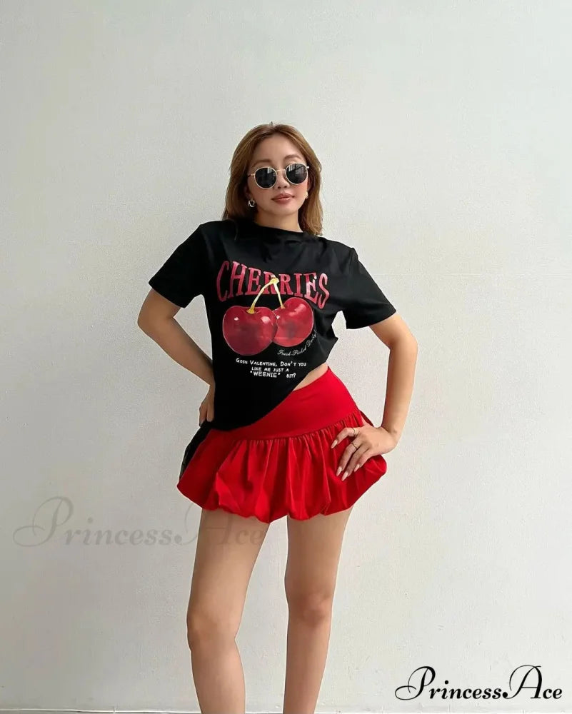 Y2K Cherry Visual T-shirt Skirt Collection black / S t-shirt-250223