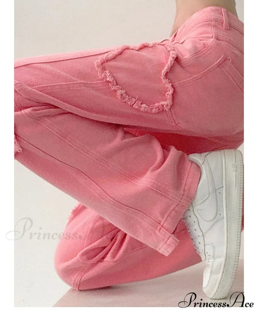 Y2K Cute Pink Heart Shape Jeans