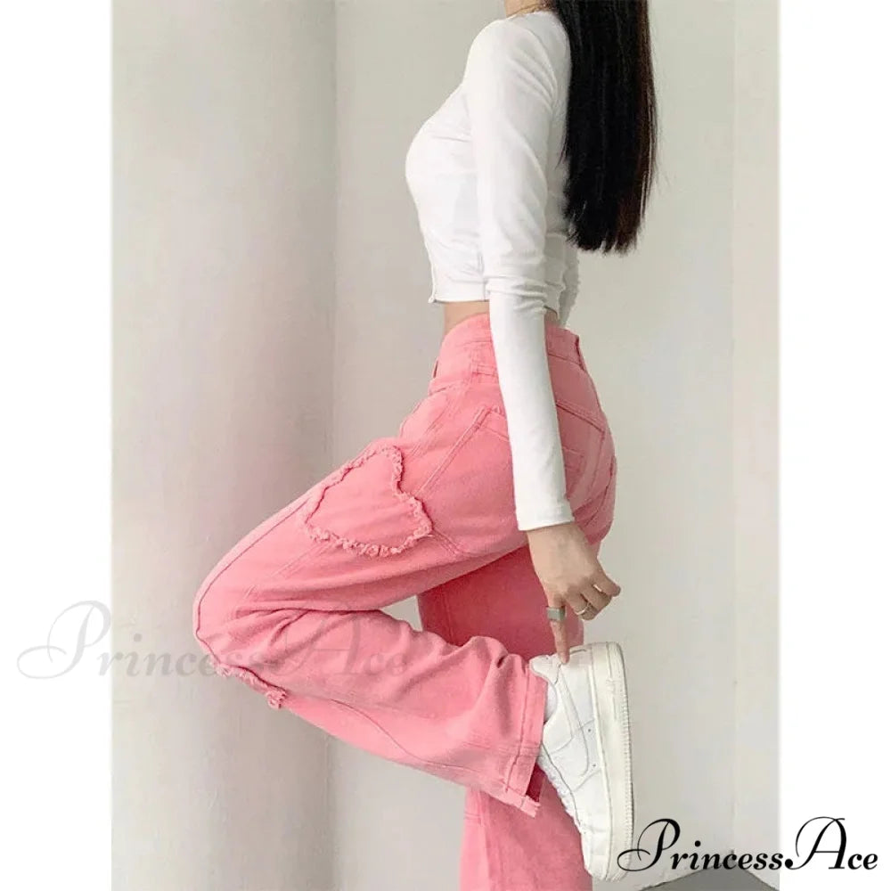 Y2K Cute Pink Heart Shape Jeans