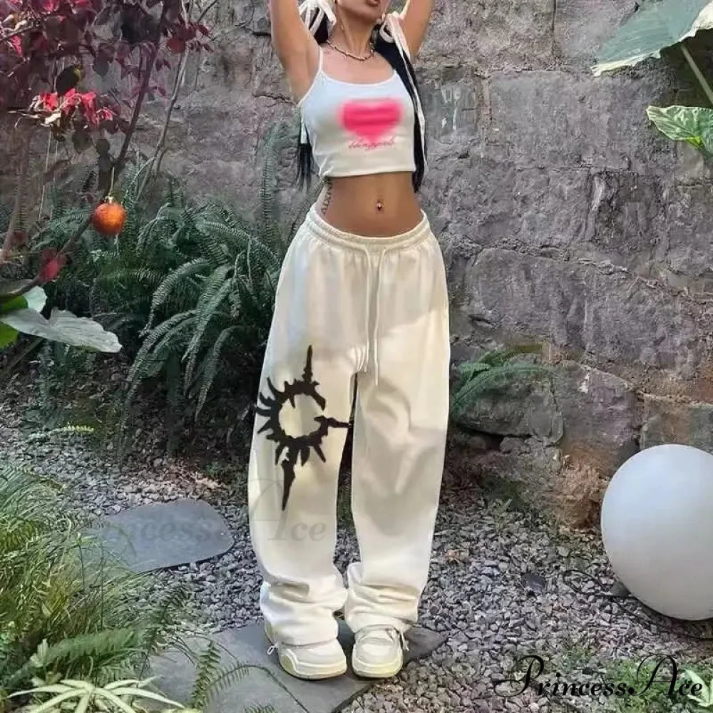 Y2K Dark Baggy Trousers White / S pants-241228