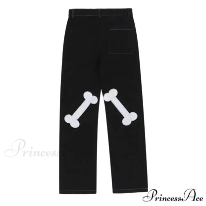 Y2K Dark Embroidered Denim Trousers pants-241228