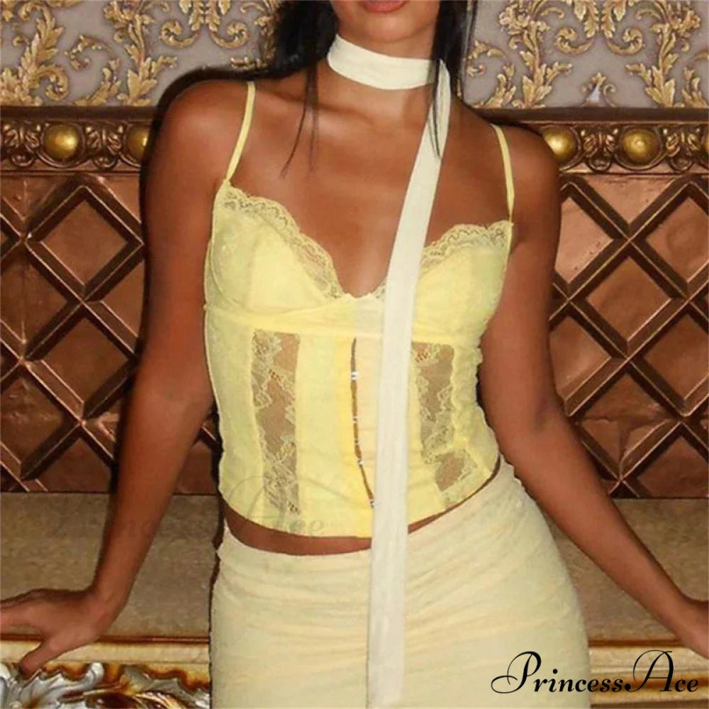 Y2K Deep-neck Bustier Antique Lace Trim Open-back Slim Fit Camisole Crop Top croptop-250126