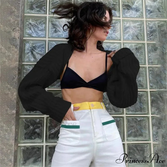 Y2K Descend Shoulder Crop Top Knit Cardigan Black / One Size cardigans-241228