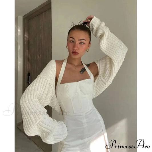 Y2K Descend Shoulder Crop Top Knit Cardigan WHITE / One Size cardigans-241228