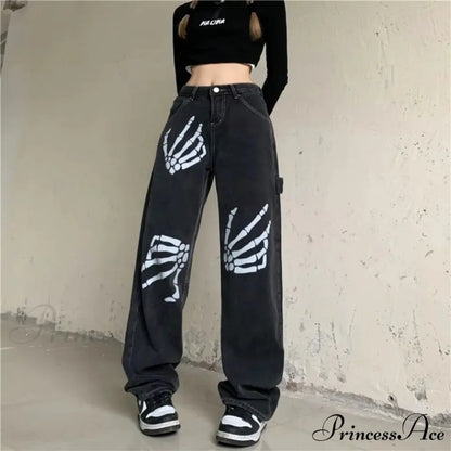 Y2K Ebony Denim Print Urban Trousers pants-241228