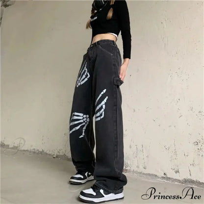 Y2K Ebony Denim Print Urban Trousers pants-241228