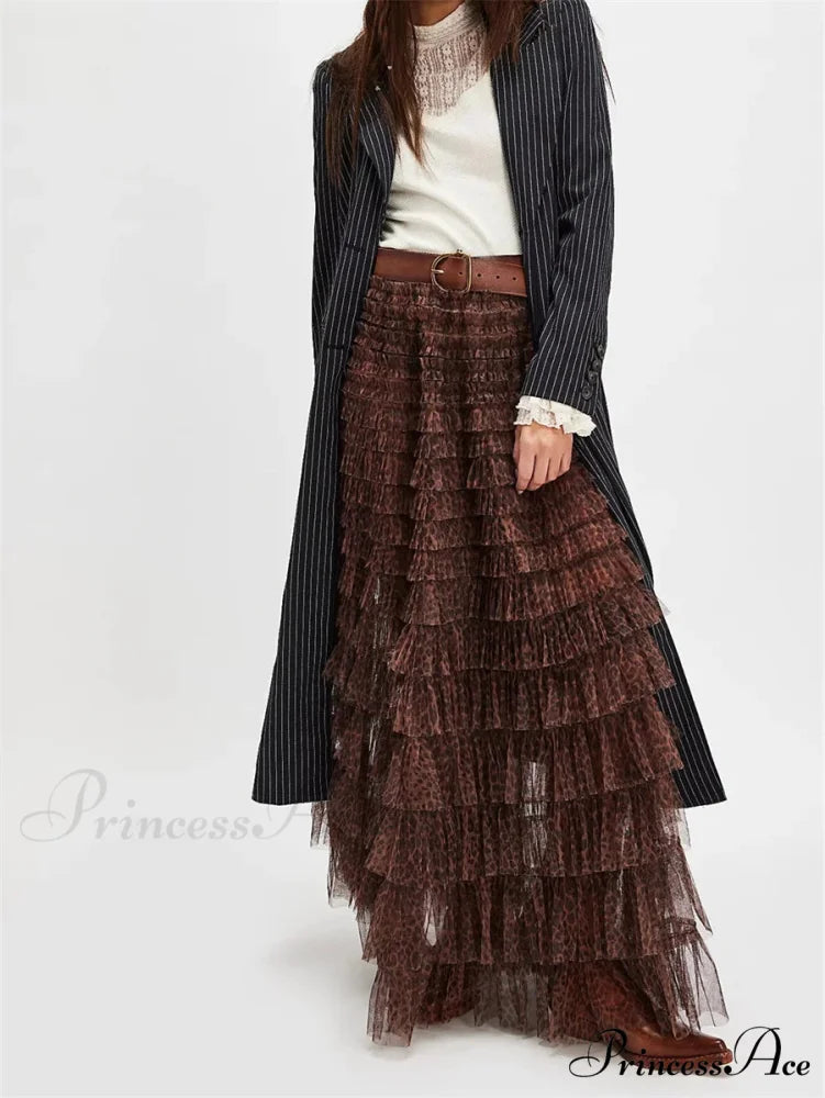 Y2K Enchanting Ruffle Long Slip Skirt Flexible Lace Tulle Tutu skirt-250126