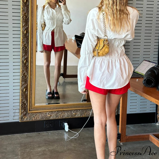 Y2K Extended Sleeve Gathered Blouse white / S blouse-250223