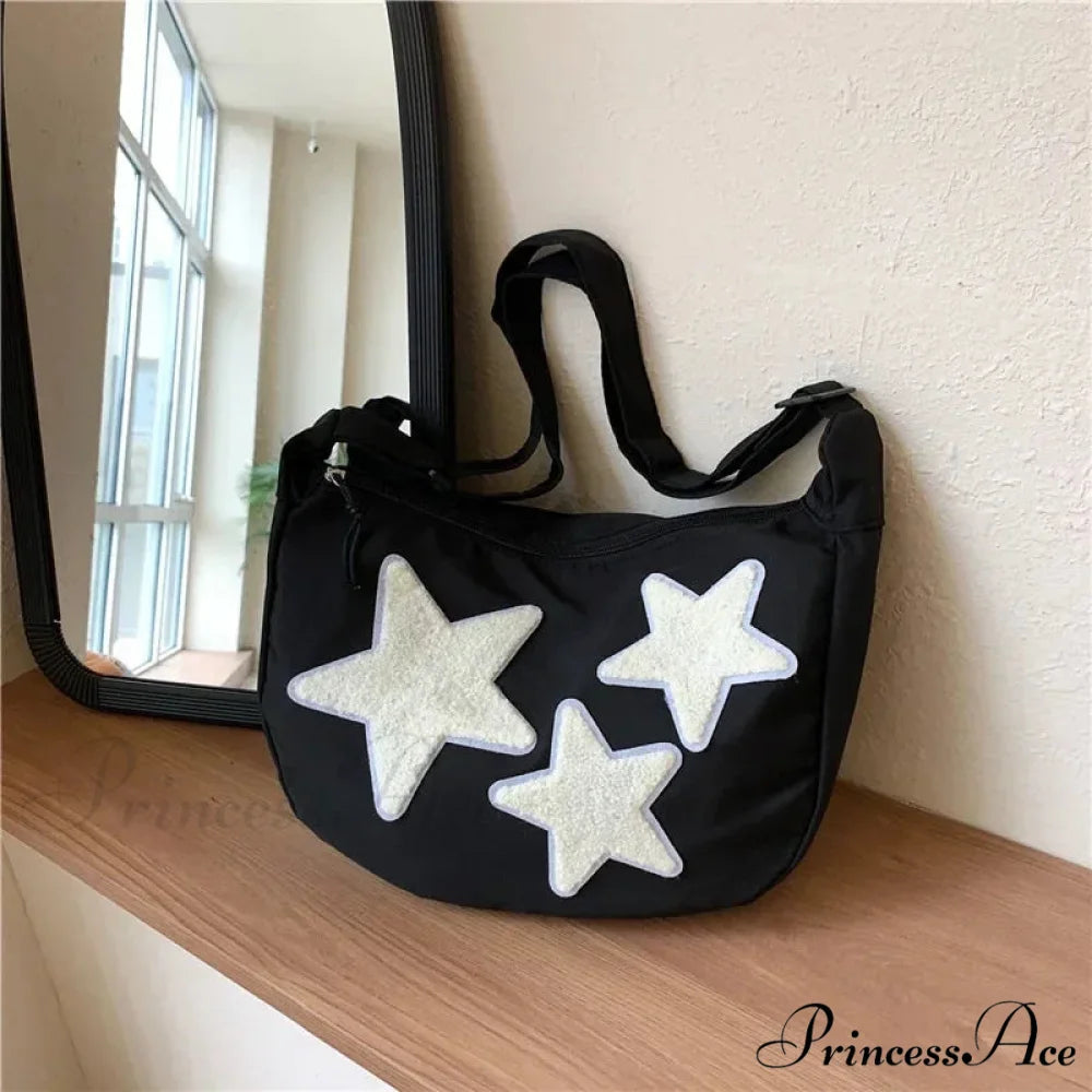 Y2K Fabric Courier Crossbody Shoulder Bag Black shoulder-250126