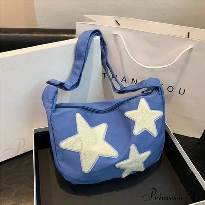 Y2K Fabric Courier Crossbody Shoulder Bag Blue shoulder-250126