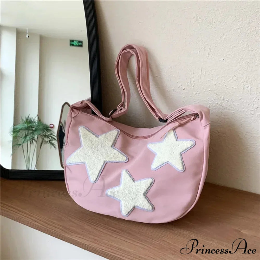 Y2K Fabric Courier Crossbody Shoulder Bag Pink shoulder-250126