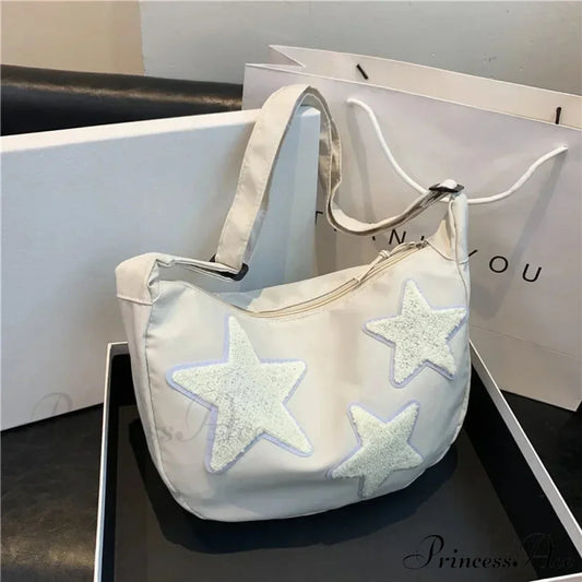 Y2K Fabric Courier Crossbody Shoulder Bag White shoulder-250126