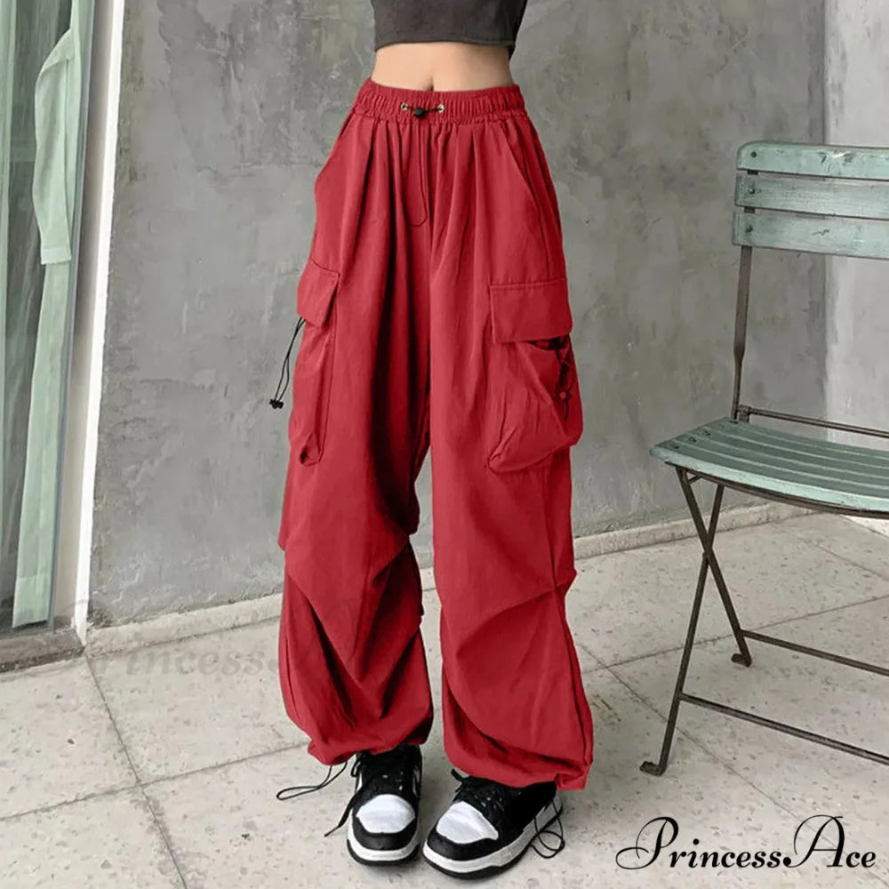 Y2K Freight Cinched Wide Trousers red 1 / S pants-241228