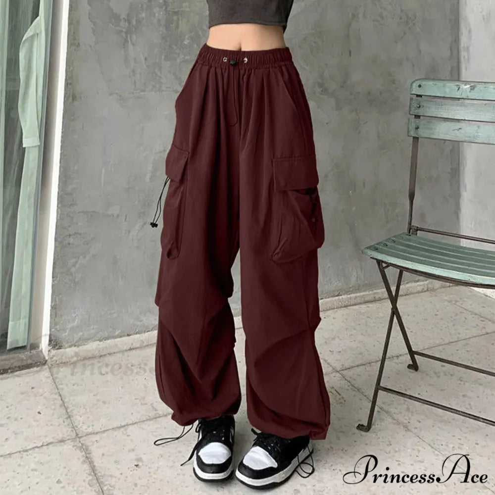 Y2K Freight Cinched Wide Trousers red 2 / S pants-241228