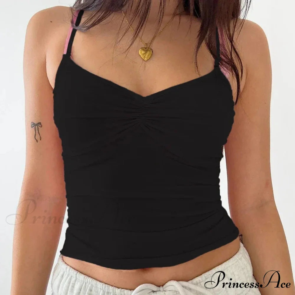 Y2K Gathered Ribbon Slim Fit Vintage Open-Back Cute Fairy Flirt Crop Top BLACK / S croptop-250126