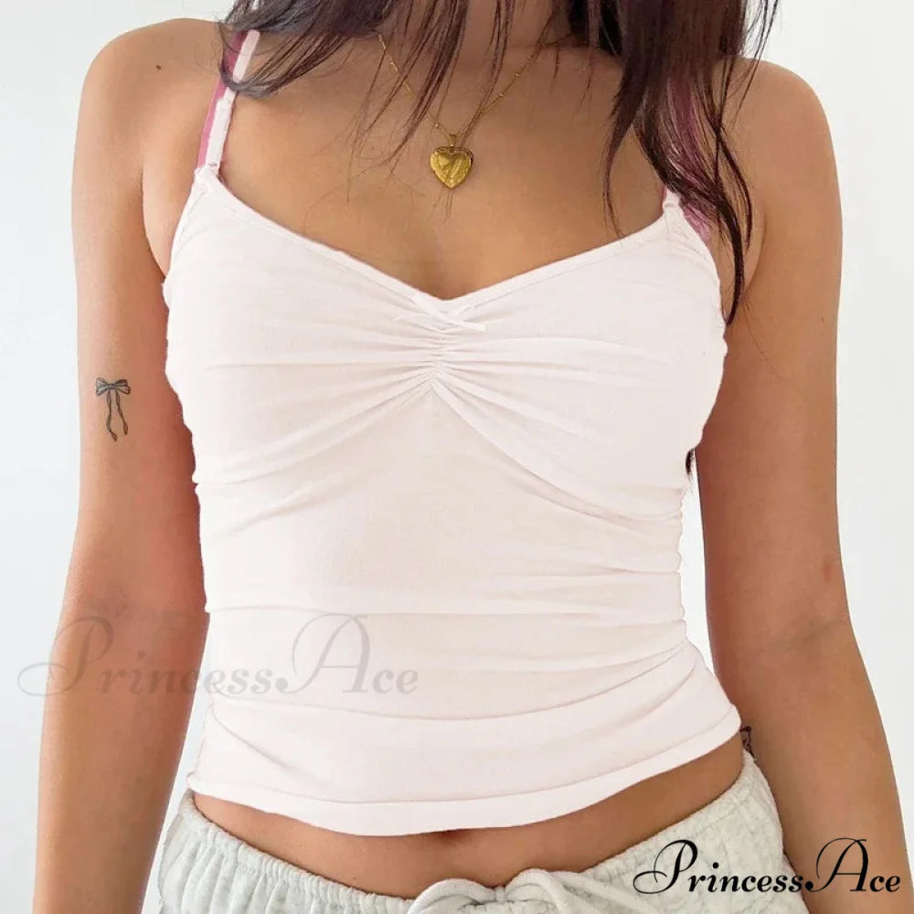 Y2K Gathered Ribbon Slim Fit Vintage Open-Back Cute Fairy Flirt Crop Top WHITE / S croptop-250126