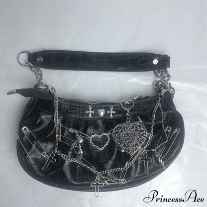 Y2K Gothic Harajuku Metal Punk Hip Hop Rock Underarm Tote Crossbody Shoulder Bag Black 1