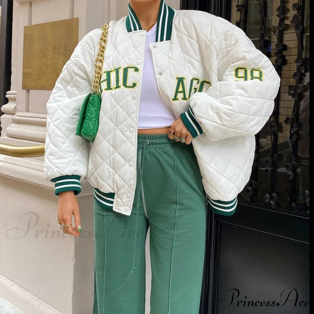 Y2k Green Print Fashion Baseball Jacket 11 / S