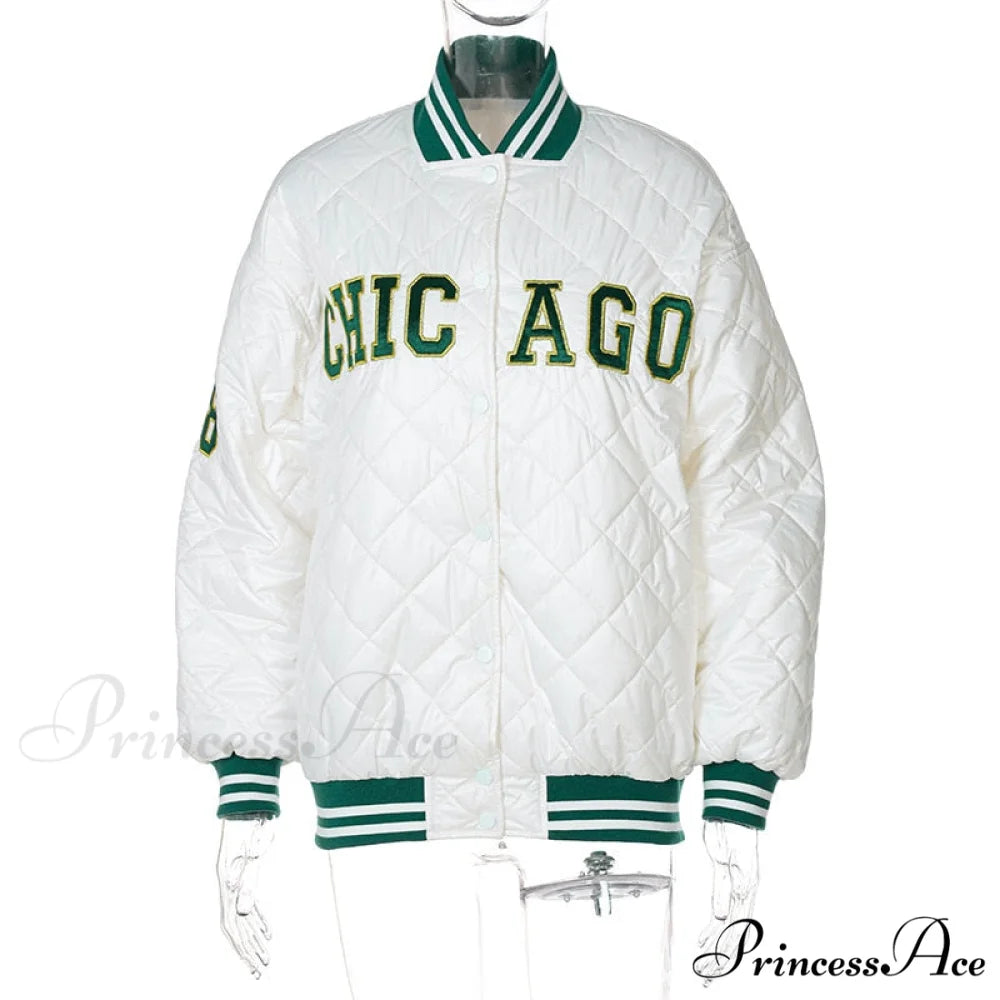 Y2k Green Print Fashion Baseball Jacket