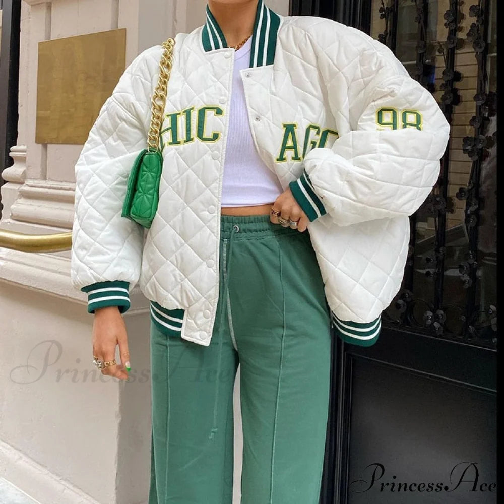 Y2k Green Print Fashion Baseball Jacket