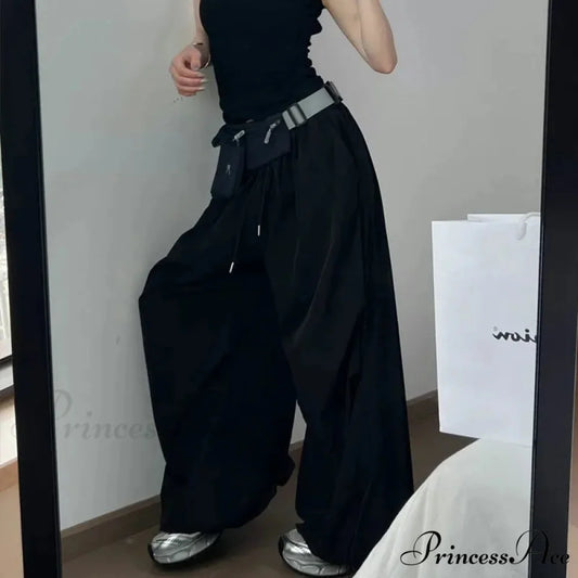 Y2K Grey Parachute Loose Trousers Black / S pants-241228