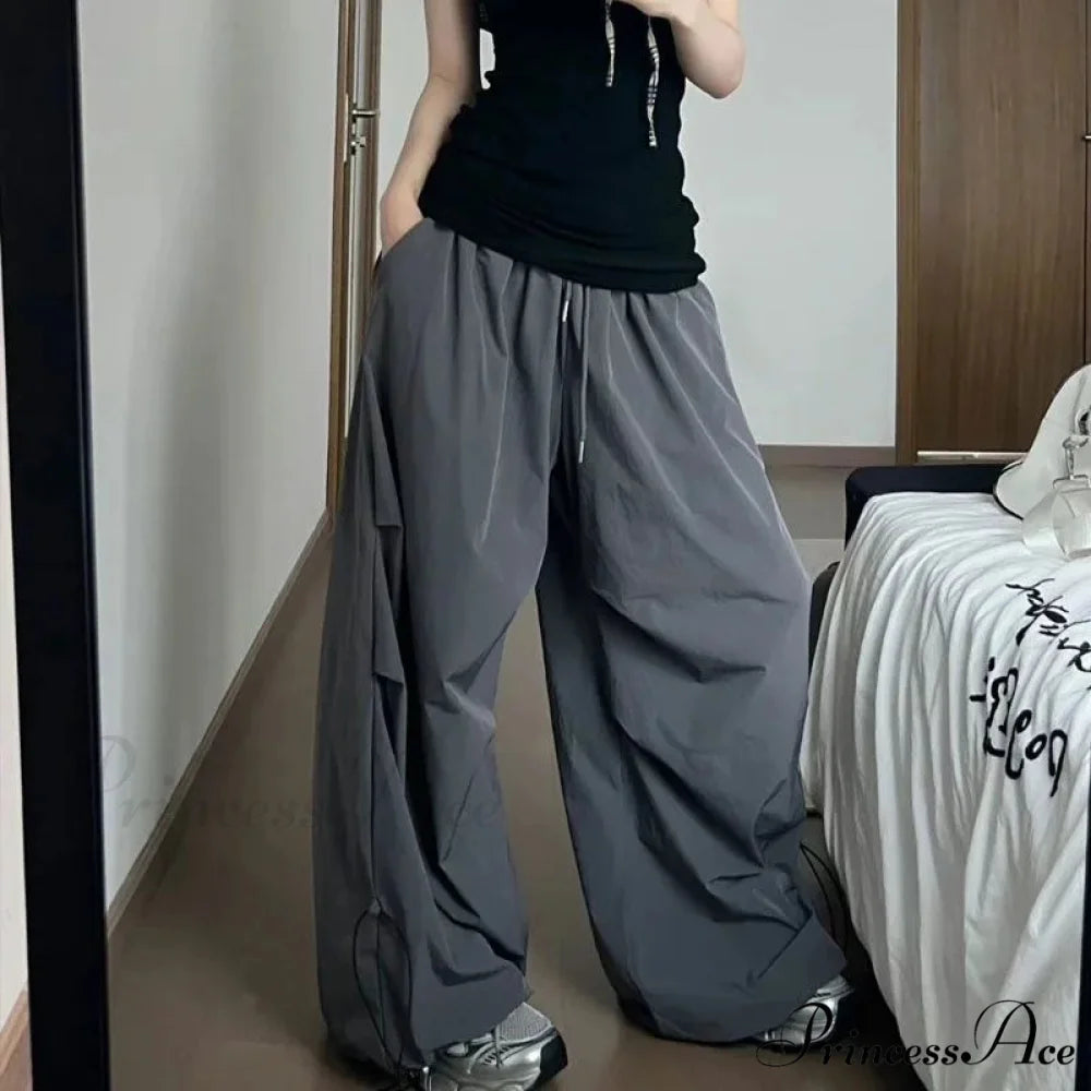 Y2K Grey Parachute Loose Trousers Grey / S pants-241228