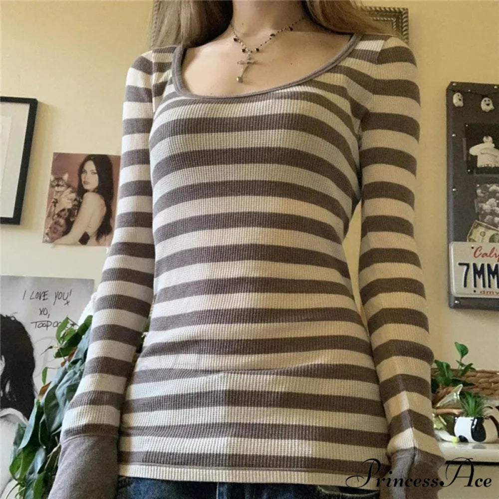 Y2K Grunge Banded Crew Neck Autumn Trim Fit Knit Top knittop-250126