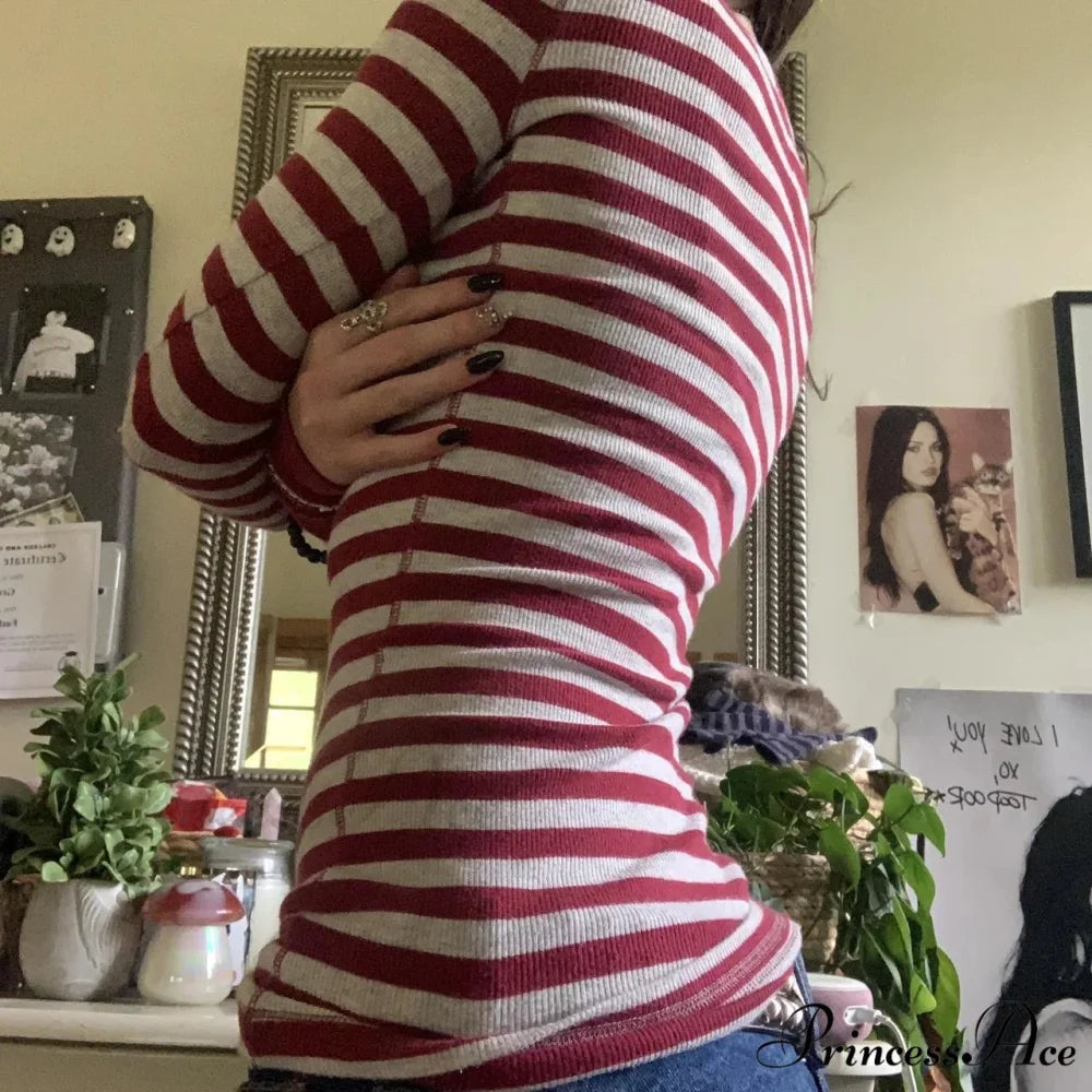 Y2K Grunge Banded Crew Neck Autumn Trim Fit Knit Top knittop-250126