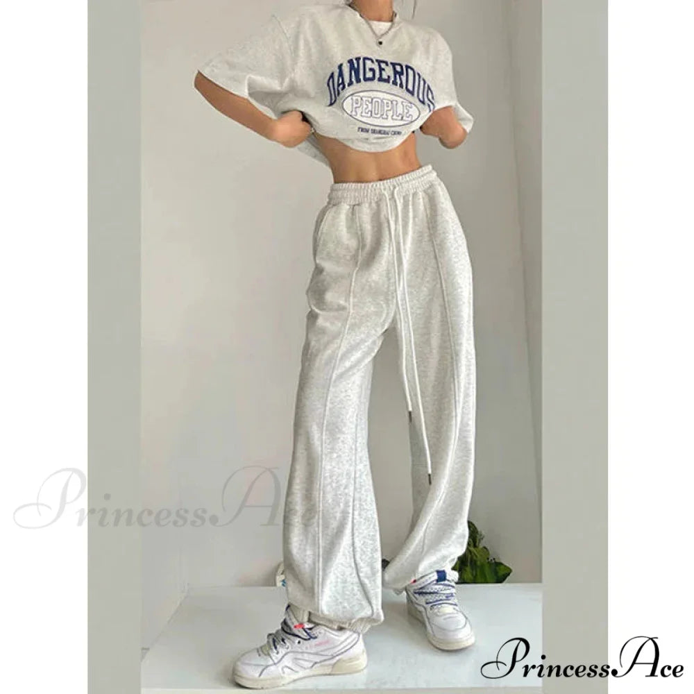 Y2K Harajuku Broad Leg Sweatpants Trousers Gray / S pants-241228