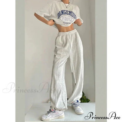 Y2K Harajuku Broad Leg Sweatpants Trousers Gray / S pants-241228