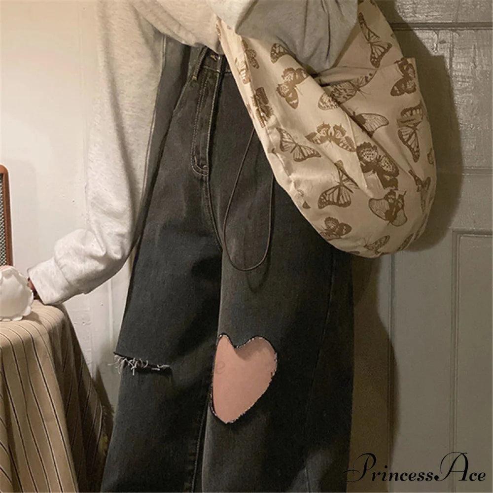 Y2k Heart Hole Flared Jeans