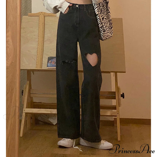 Y2k Heart Hole Flared Jeans dark grey / S