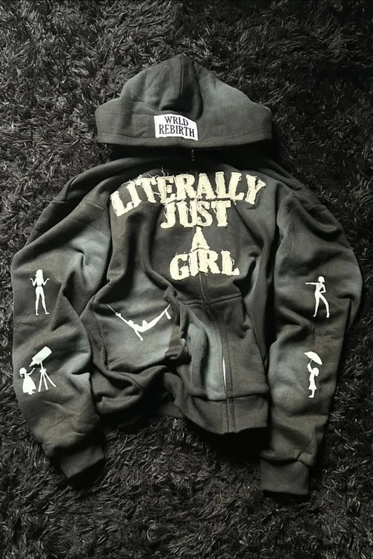 Y2K Hip-Hop 3D Letter Print  Loose Zip Hoodie