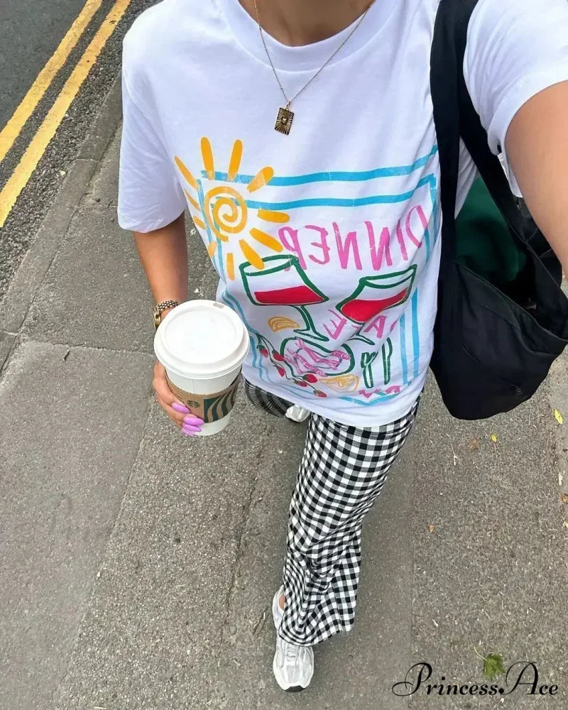 Y2K Informal Wine Bottle Graphic T-shirt white11 / S t-shirt-250223